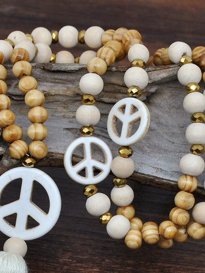 1pc Pendant Necklace Beaded Necklace For Women's Street Prom Birthday Party Wooden Crystal Stone Handmade Peace Sign / Long Necklace / Bead Necklace - LuckyFash™