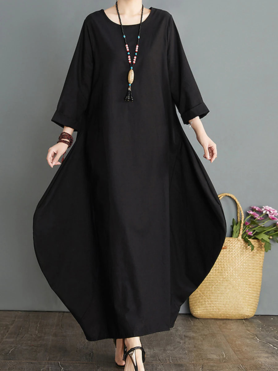 Women's White Dress Casual Dress Winter Dress Long Dress Maxi Dress Cotton Pocket Vacation Streetwear Crew Neck Long Sleeve Black White Red Color