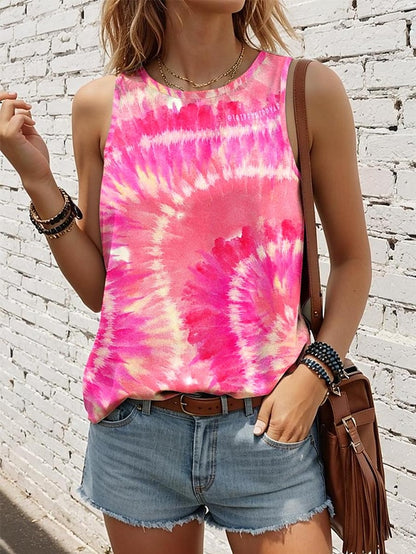 Women's Tank Top Tie Dye Vest Black Sleeveless Crew Neck Casual Vacation Stylish Summer