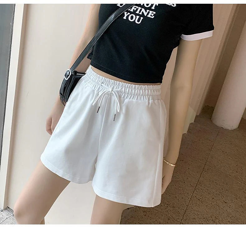 Women's Wide Leg Polyester Plain Black White Fashion Short Casual Weekend