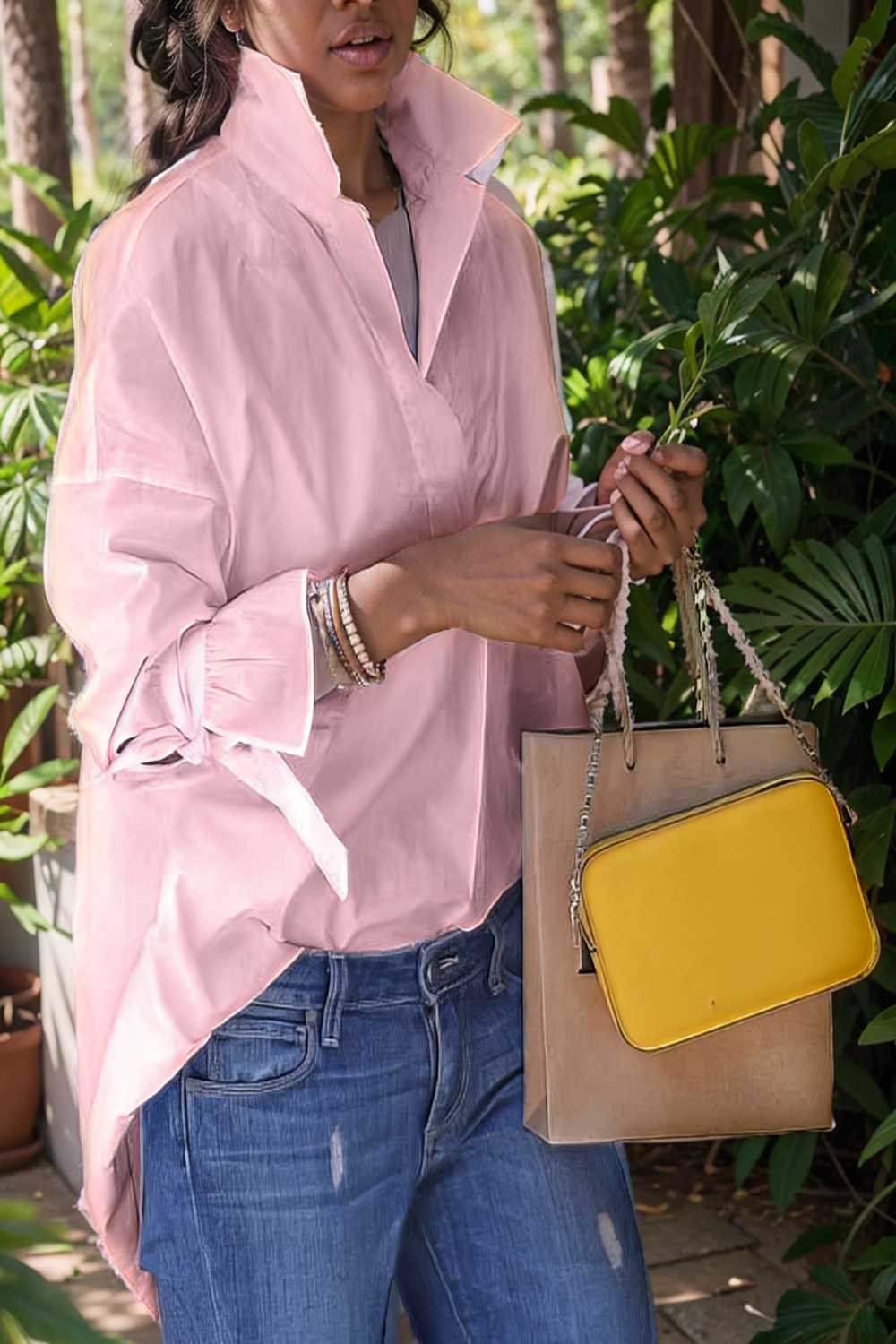 women s blouses loose solid belted long sleeve blouse 109192