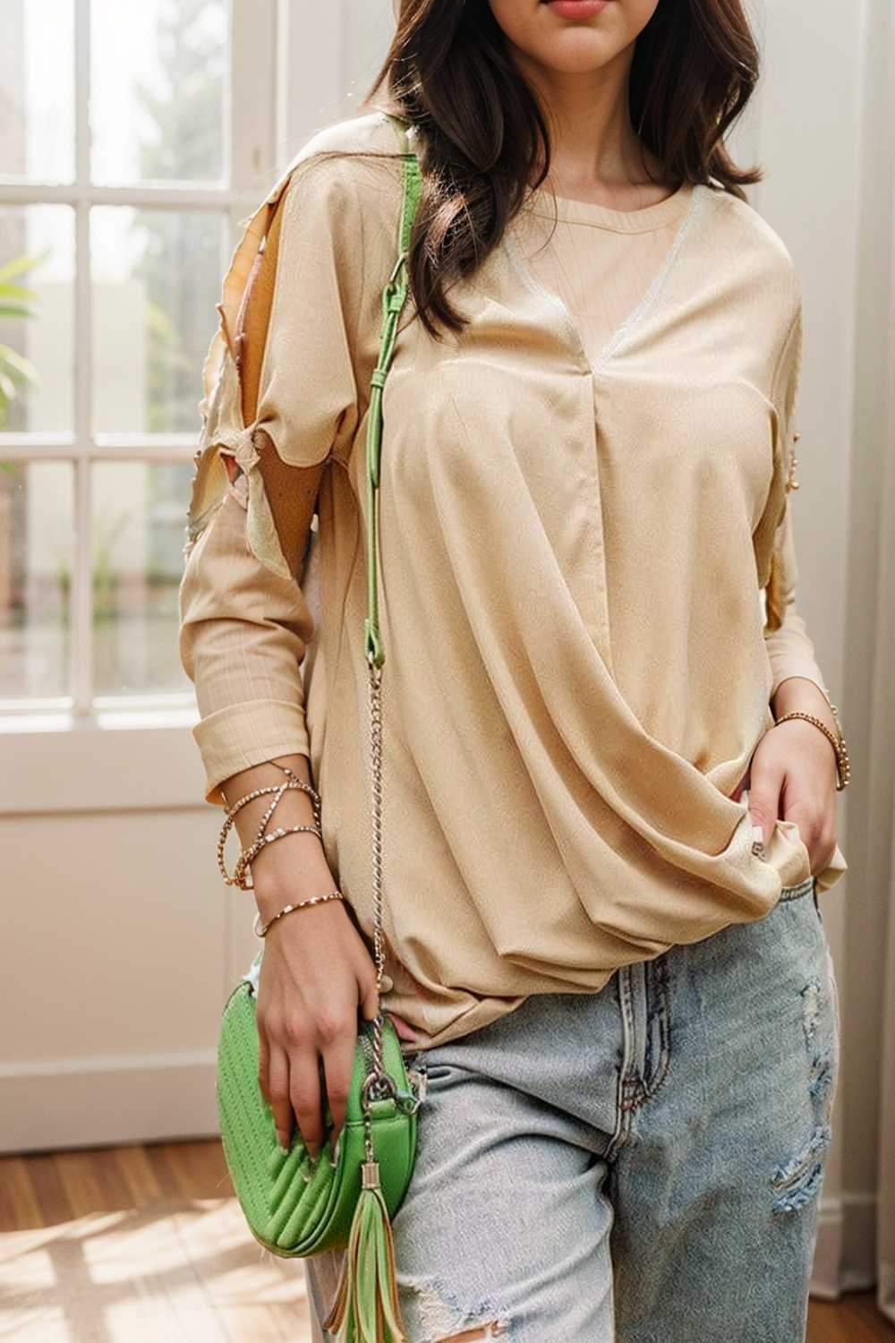 women s blouses loose solid belted long sleeve blouse 109154