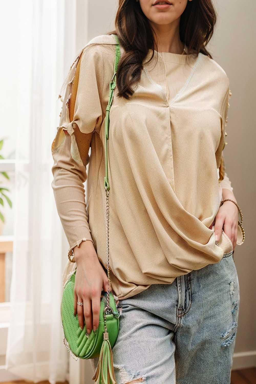 women s blouses loose solid belted long sleeve blouse 149909