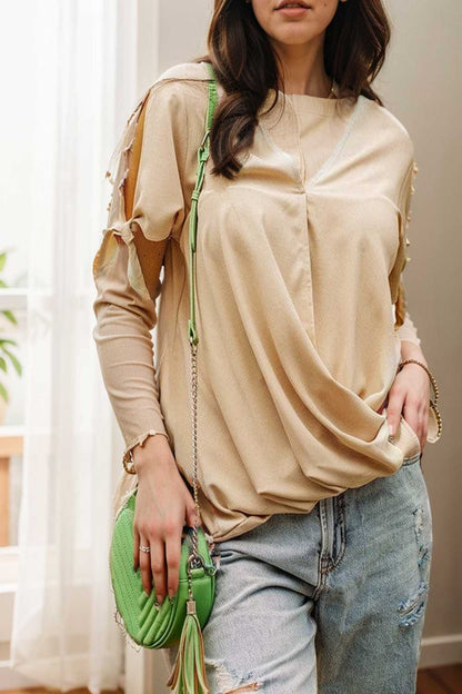 women s blouses loose solid belted long sleeve blouse 149909