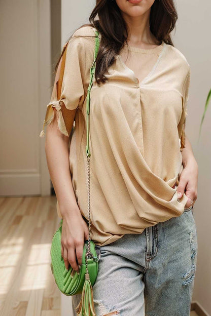 women s blouses loose solid belted long sleeve blouse 109142