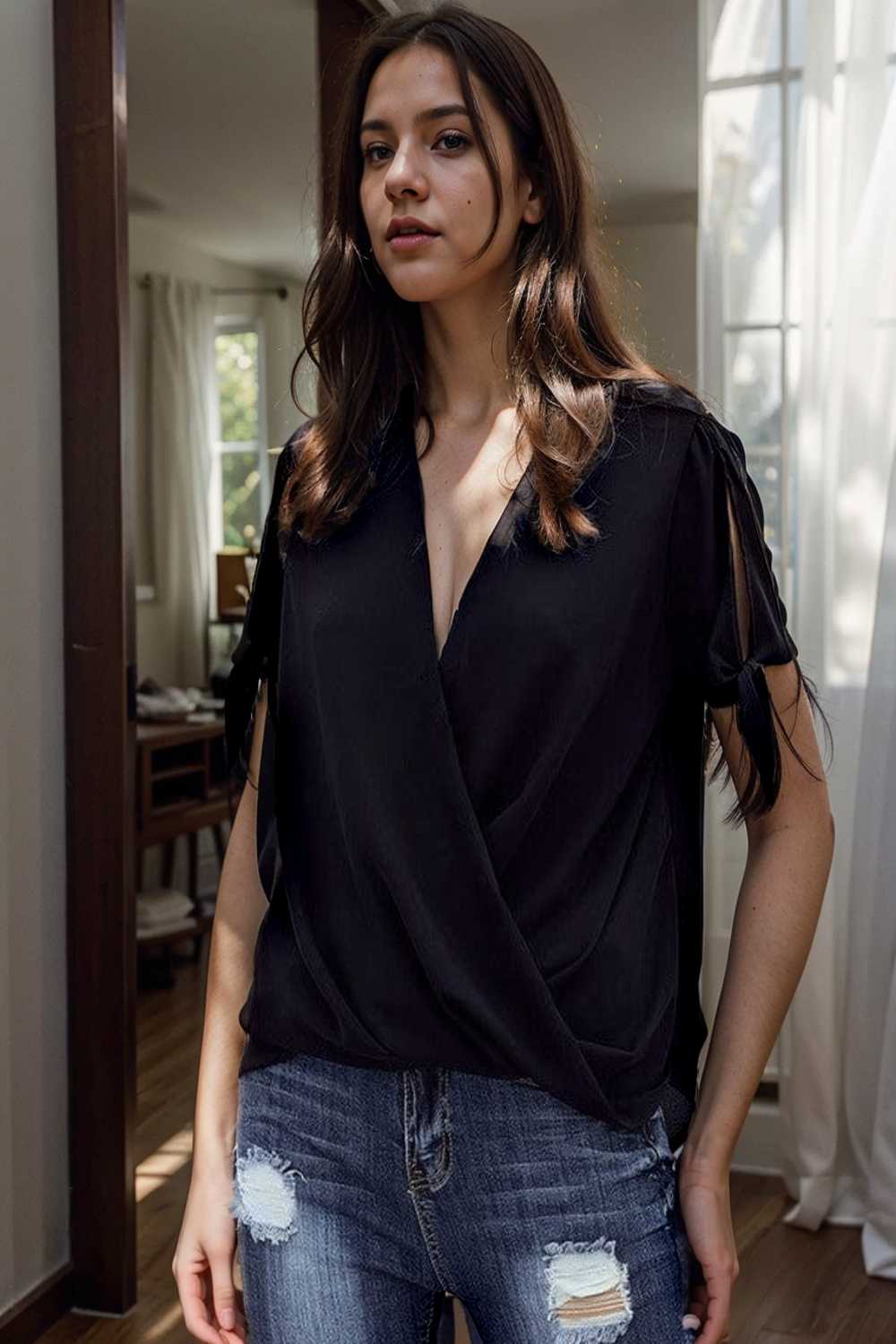 women s blouses loose solid belted long sleeve blouse 108647