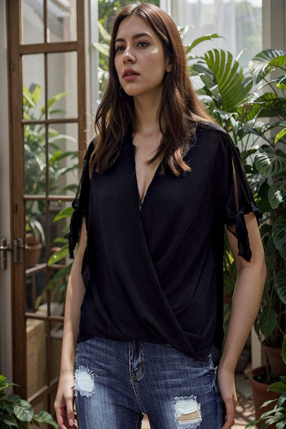 women s blouses loose solid belted long sleeve blouse 109112