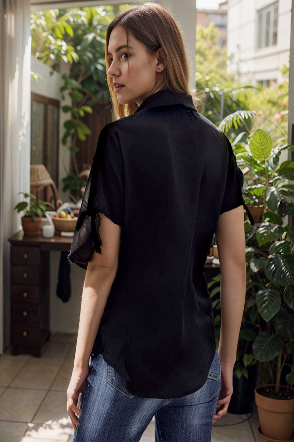women s blouses loose solid belted long sleeve blouse 107271