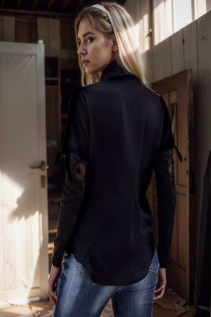 women s blouses loose solid belted long sleeve blouse 111405
