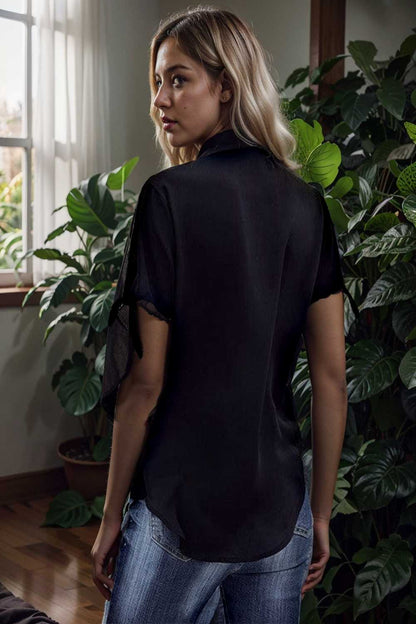 women s blouses loose solid belted long sleeve blouse 108642