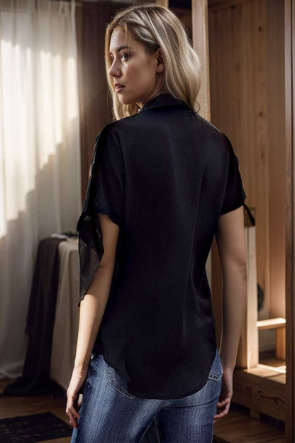 women s blouses loose solid belted long sleeve blouse 111402