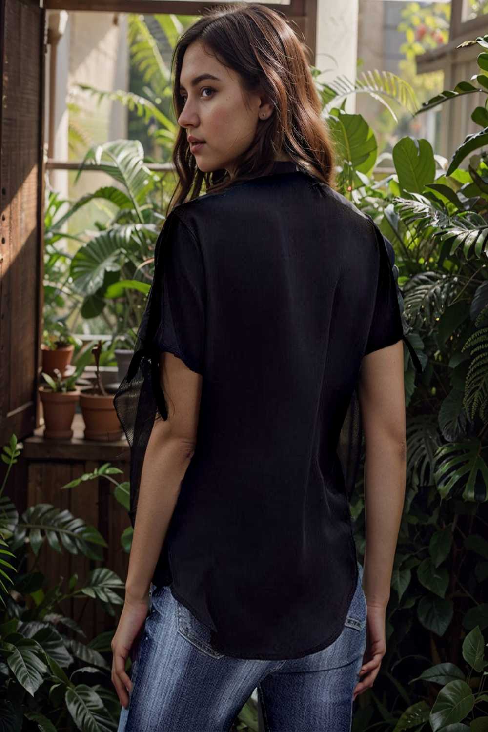 women s blouses loose solid belted long sleeve blouse 111400