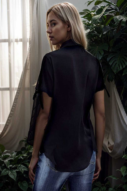 women s blouses loose solid belted long sleeve blouse 111399