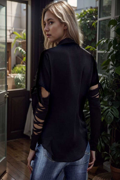 women s blouses loose solid belted long sleeve blouse 111389