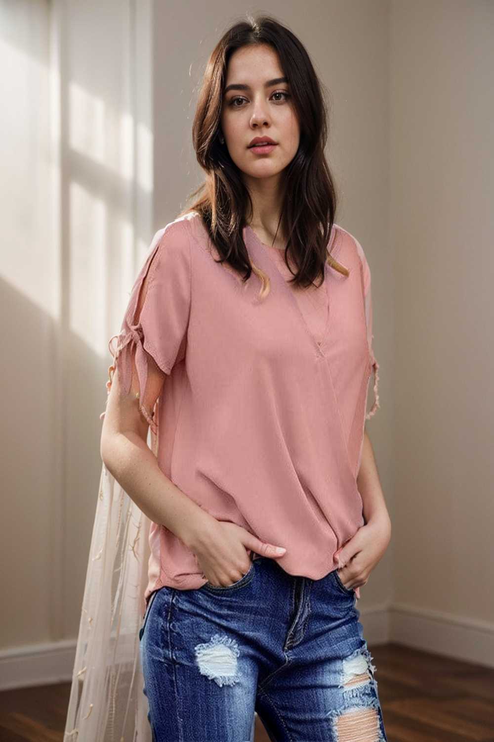 women s blouses loose solid belted long sleeve blouse 107285