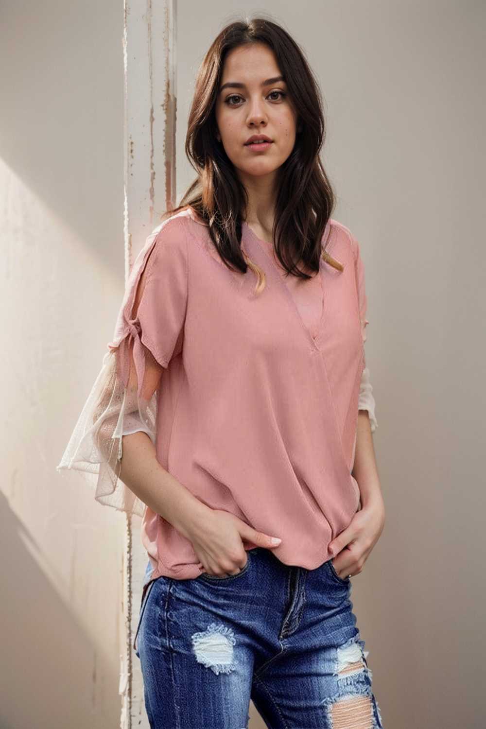 women s blouses loose solid belted long sleeve blouse 108636