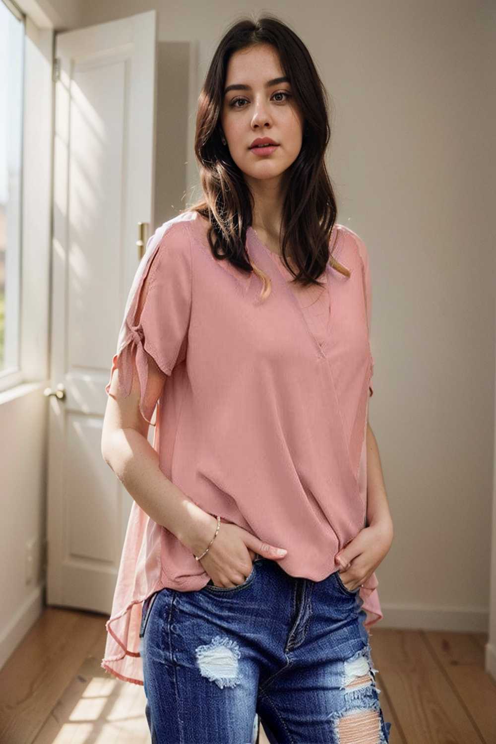 women s blouses loose solid belted long sleeve blouse 111384