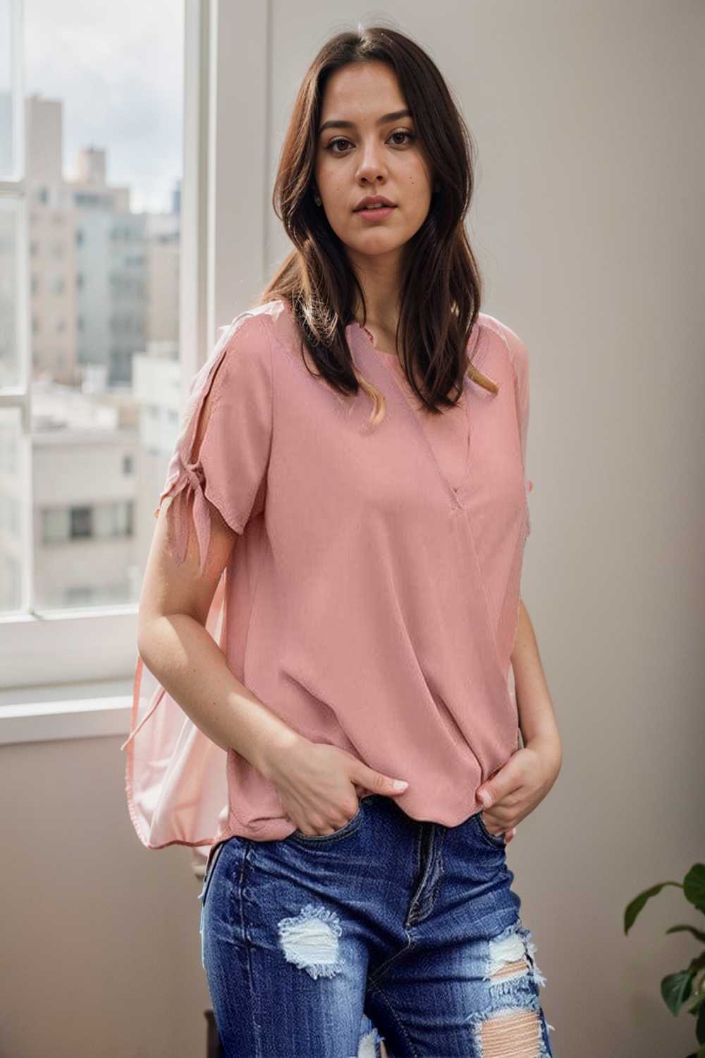 women s blouses loose solid belted long sleeve blouse 108634