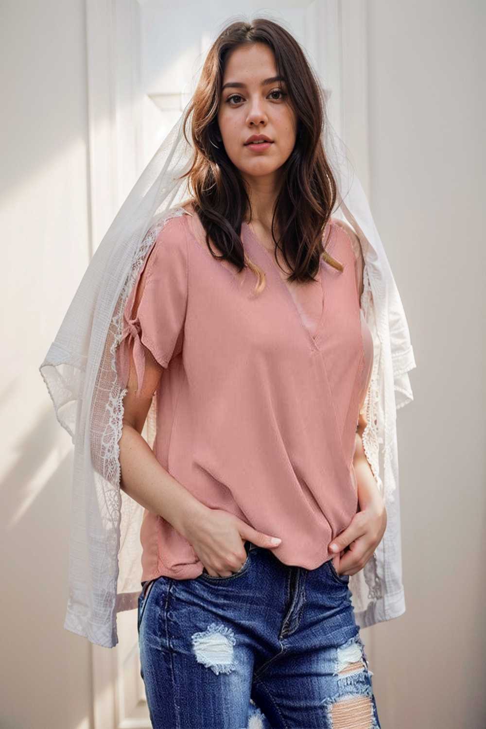 women s blouses loose solid belted long sleeve blouse 108633