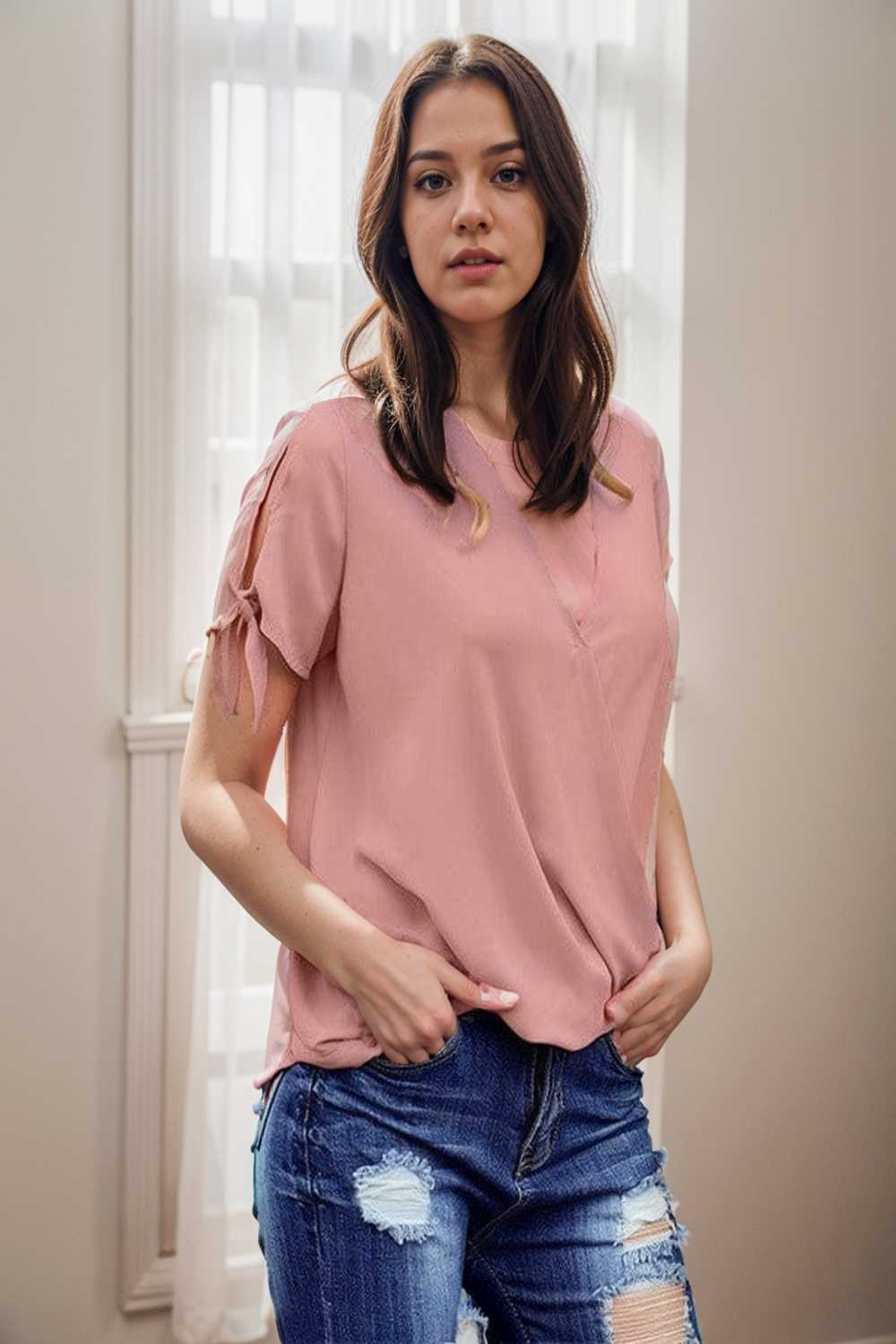 women s blouses loose solid belted long sleeve blouse 108632