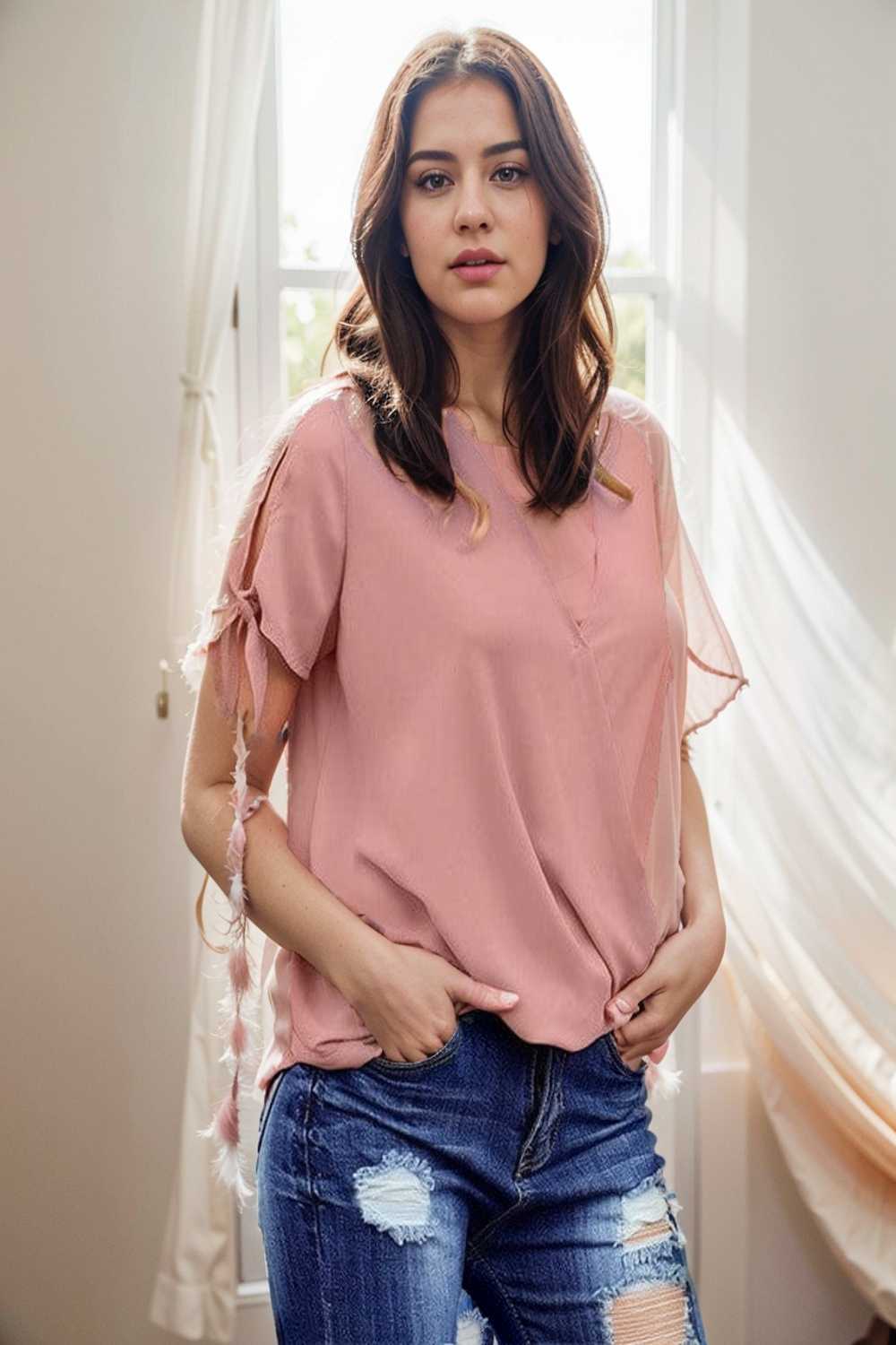 women s blouses loose solid belted long sleeve blouse 111381