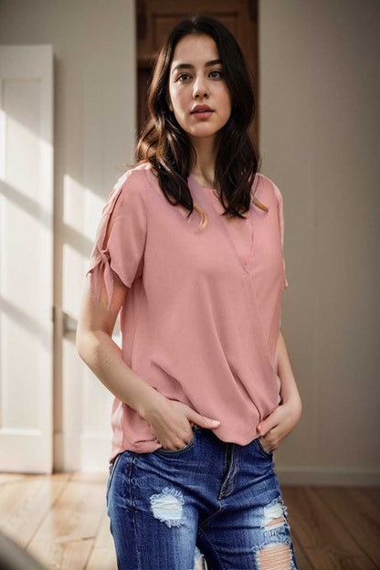 women s blouses loose solid belted long sleeve blouse 111373