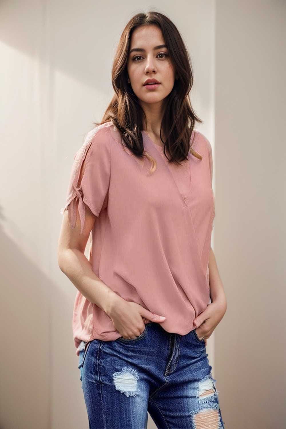 women s blouses loose solid belted long sleeve blouse 111369
