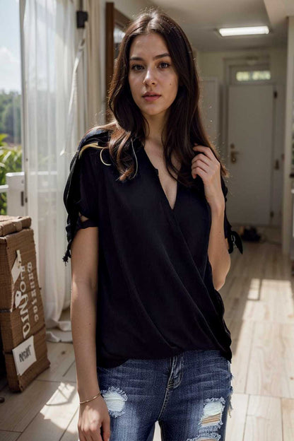 women s blouses loose solid belted long sleeve blouse 108628