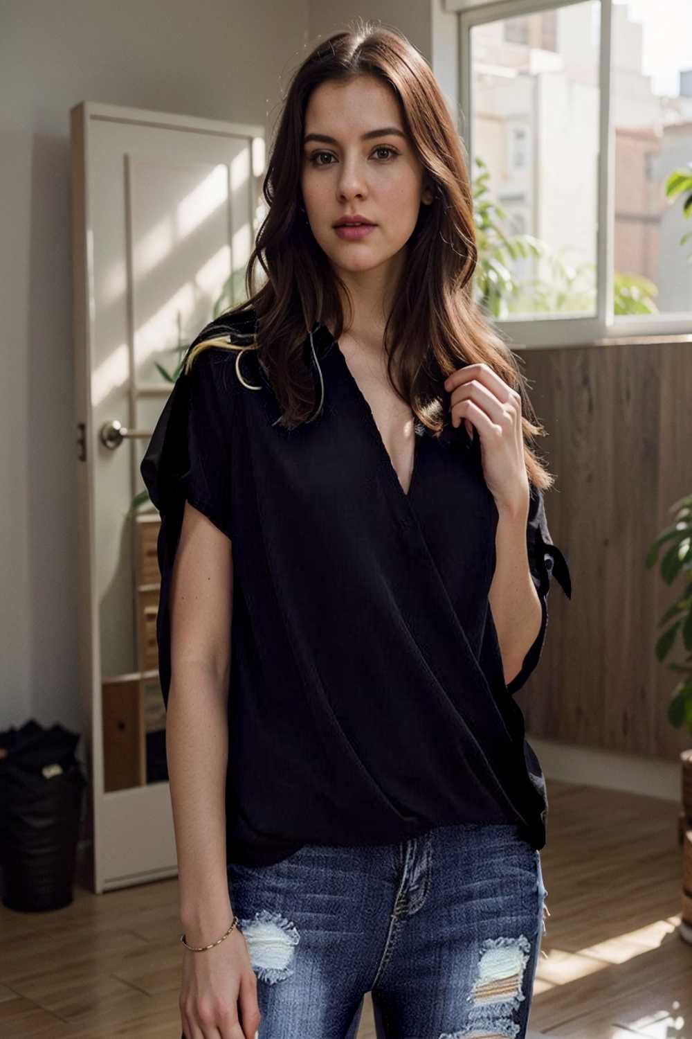 women s blouses loose solid belted long sleeve blouse 111355