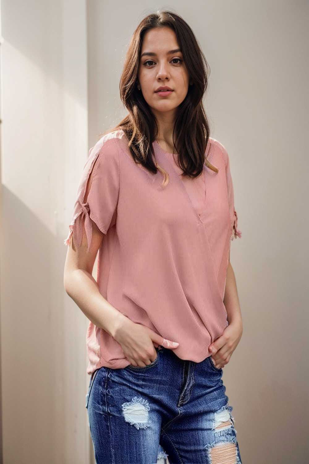 women s blouses loose solid belted long sleeve blouse 108624