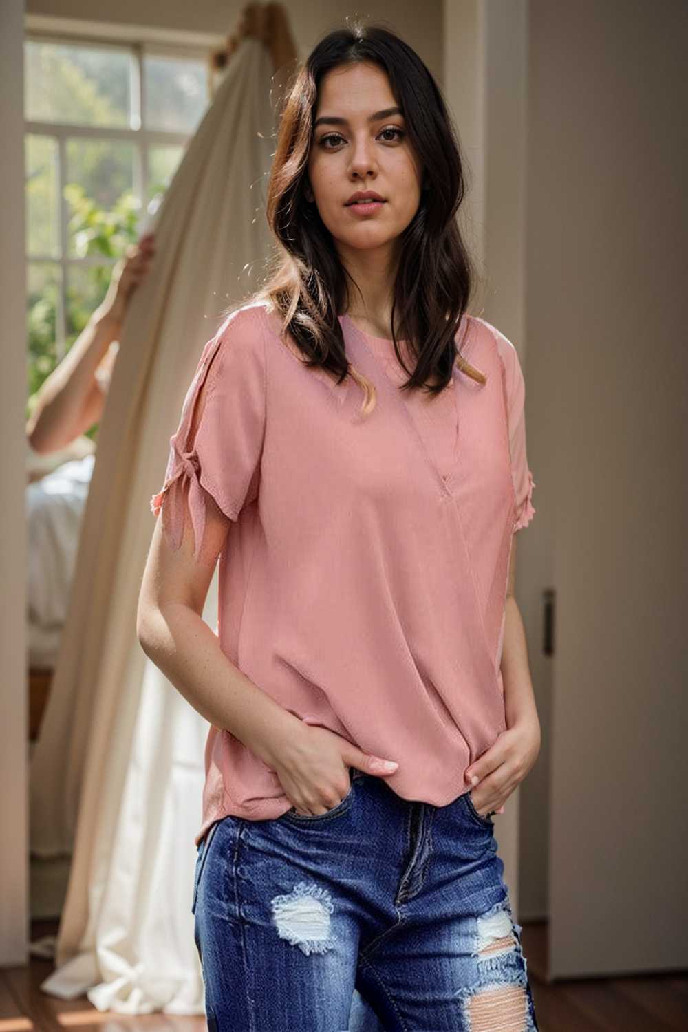 women s blouses loose solid belted long sleeve blouse 108623
