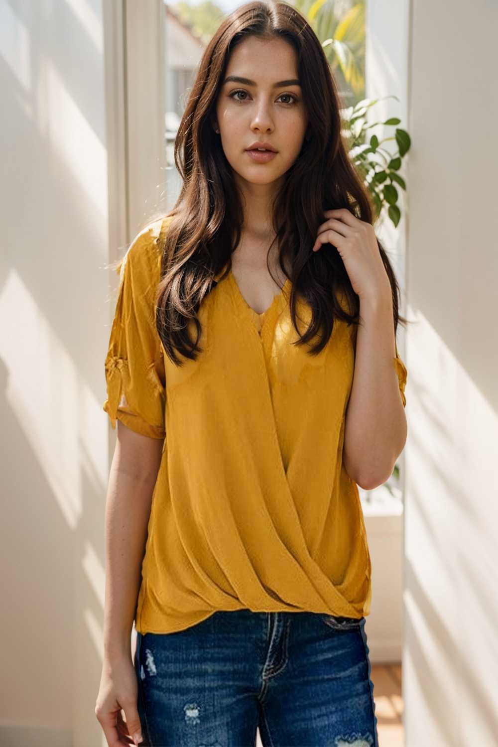 women s blouses loose solid belted long sleeve blouse 110727