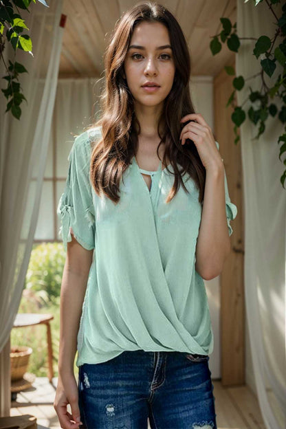 women s blouses loose solid belted long sleeve blouse 109273