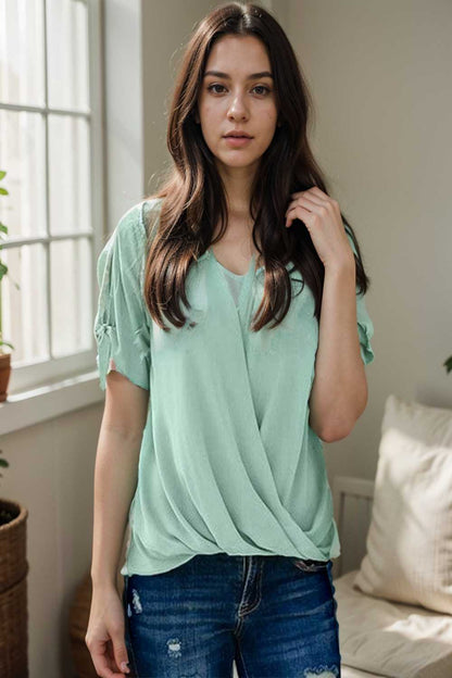 women s blouses loose solid belted long sleeve blouse 109272