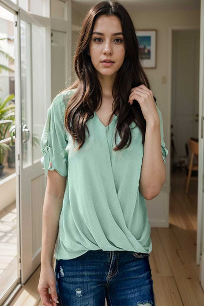 women s blouses loose solid belted long sleeve blouse 109269