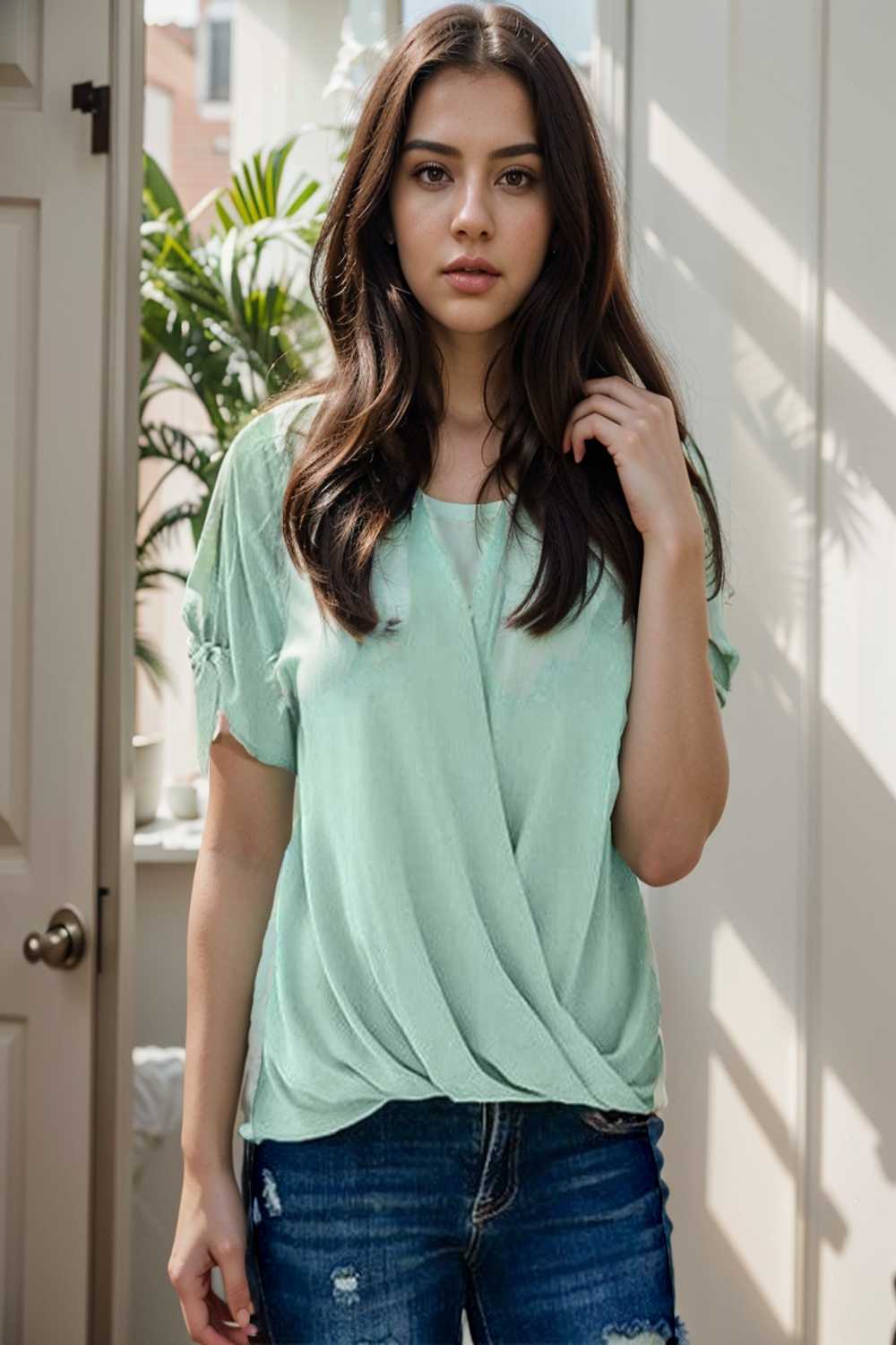 women s blouses loose solid belted long sleeve blouse 107809