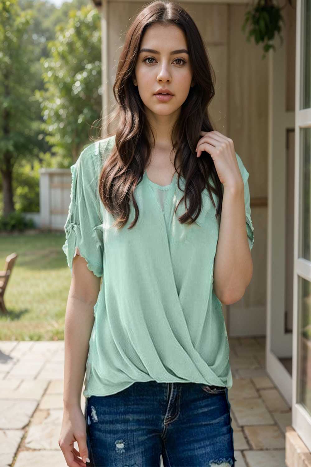 women s blouses loose solid belted long sleeve blouse 107808