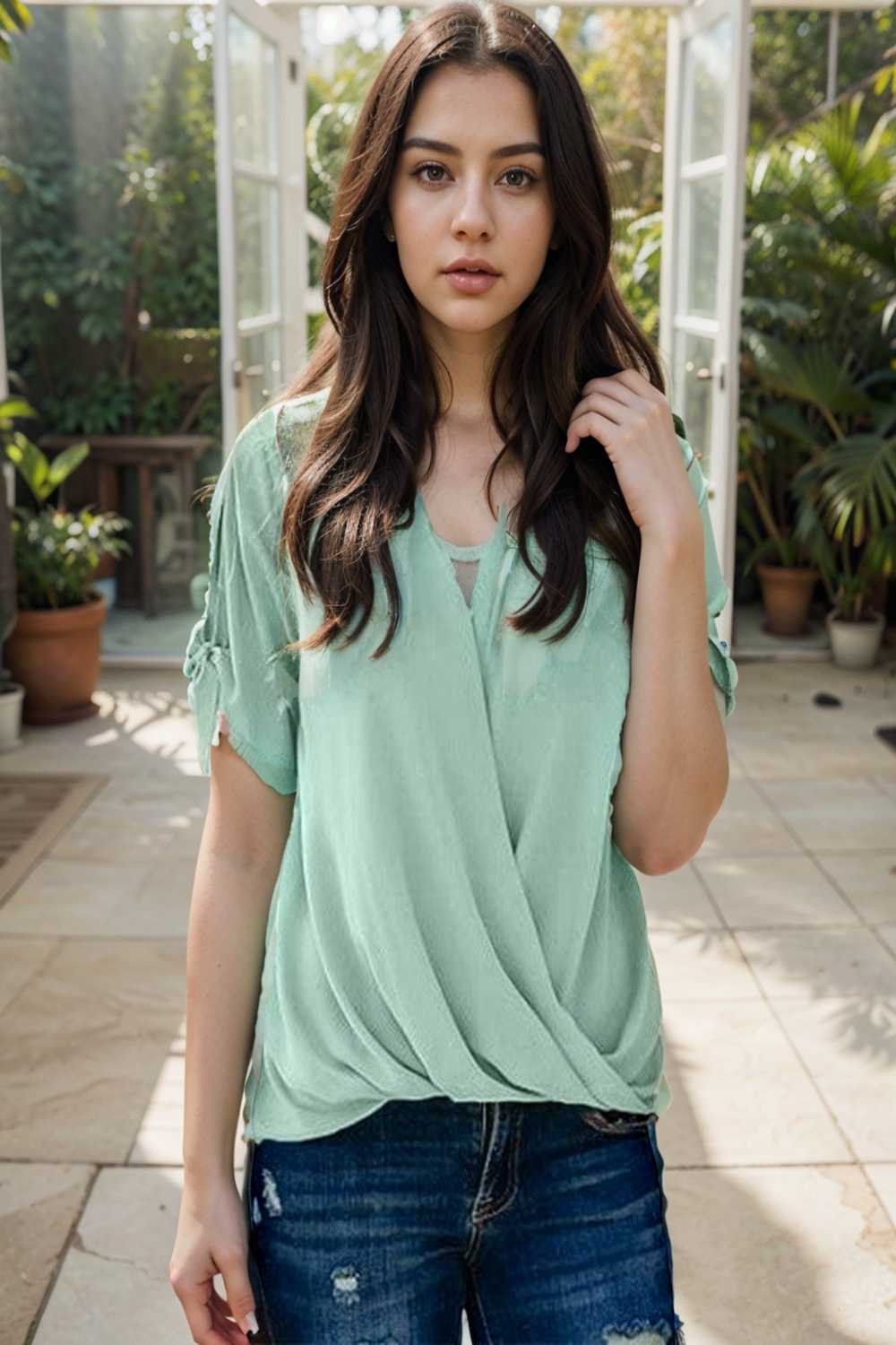 women s blouses loose solid belted long sleeve blouse 107804