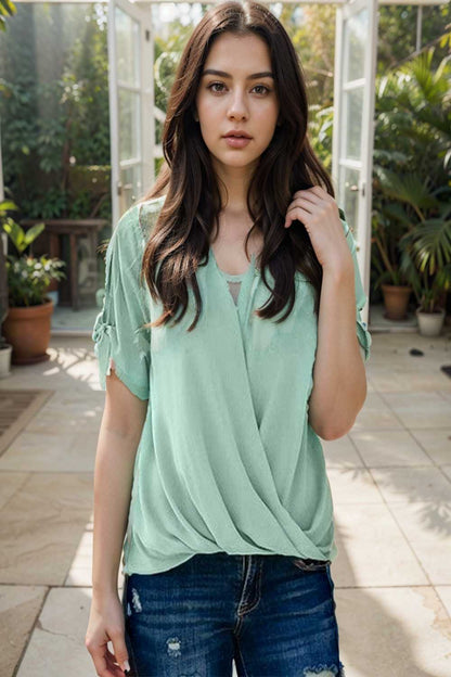 women s blouses loose solid belted long sleeve blouse 107804