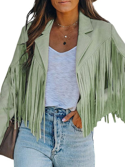 Women's Loose Suede Jacket with Tassel Lapel and Bat Sleeves