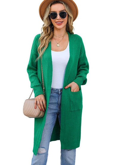 Women's Relaxed Mid-Length Viscose Cardigan with Large Pockets