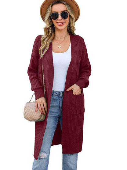 Women's Relaxed Mid-Length Viscose Cardigan with Large Pockets