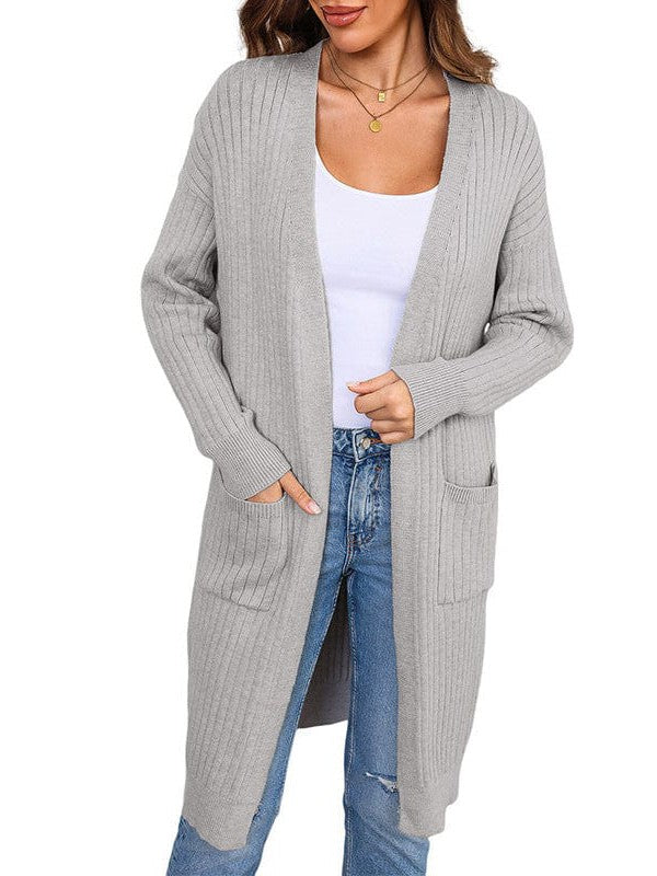 Women's Relaxed Mid-Length Viscose Cardigan with Large Pockets