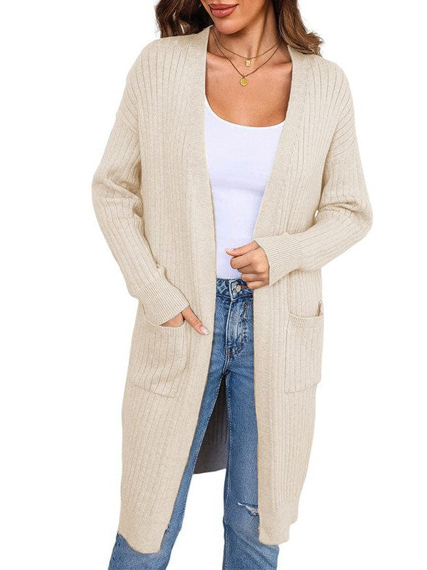 Women's Relaxed Mid-Length Viscose Cardigan with Large Pockets