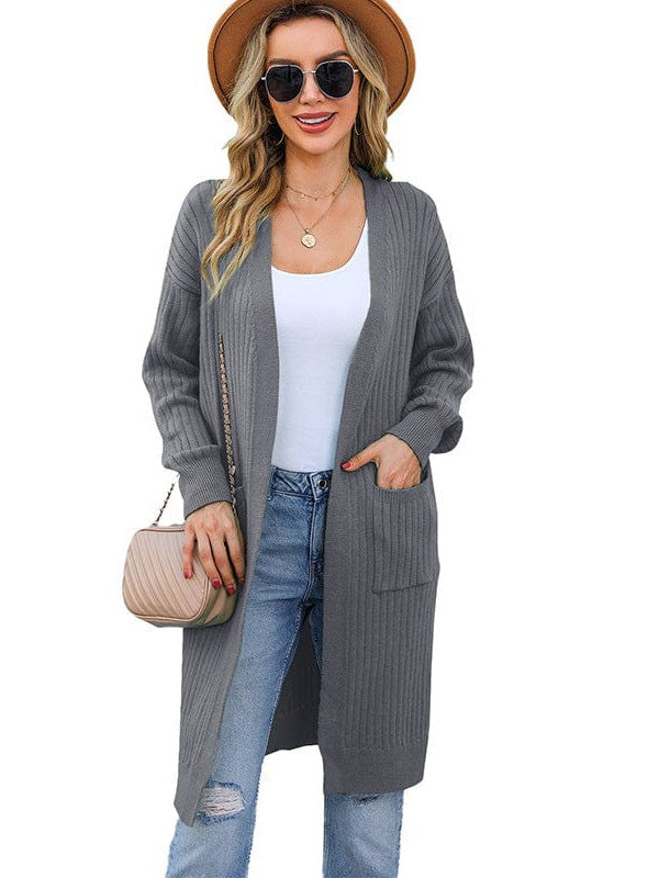 Women's Relaxed Mid-Length Viscose Cardigan with Large Pockets