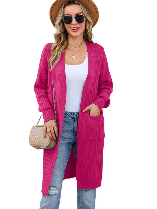 Women's Relaxed Mid-Length Viscose Cardigan with Large Pockets