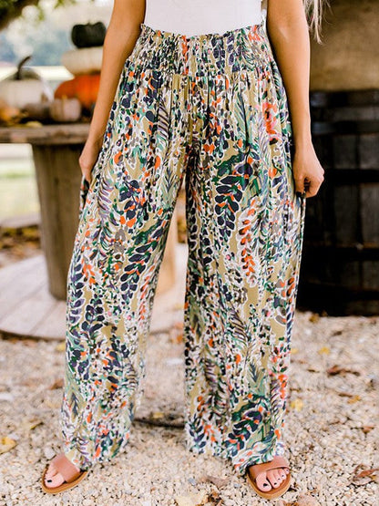 Women's Resort-Style Floor-Length Wide-Leg Printed Pants