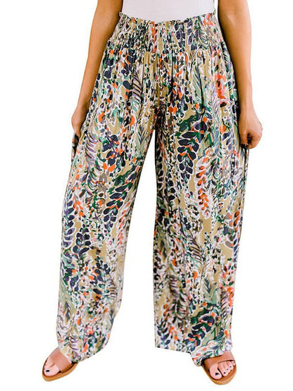 Women's Resort-Style Floor-Length Wide-Leg Printed Pants