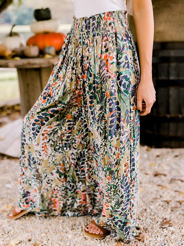 Women's Resort-Style Floor-Length Wide-Leg Printed Pants