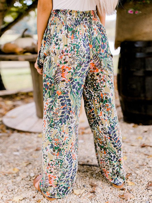 Women's Resort-Style Floor-Length Wide-Leg Printed Pants